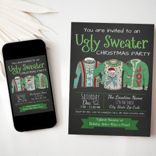 Ugly Sweater Christmas Party Chalk Invitation Inbjudningar