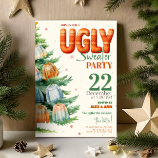 Ugly Sweater Christmas Party Cozy Watercolor Inbjudningar