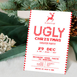 Ugly Sweater Christmas Party | Funny Pixel Knit  Inbjudningar