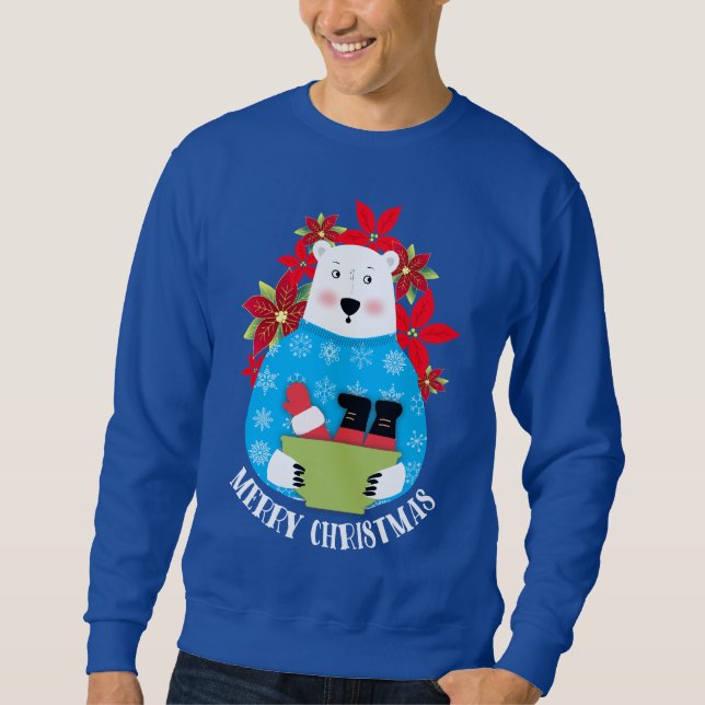 Ugly sweater Christmas polar bear eating Santa Lång Ärmad Tröja (Framsida)
