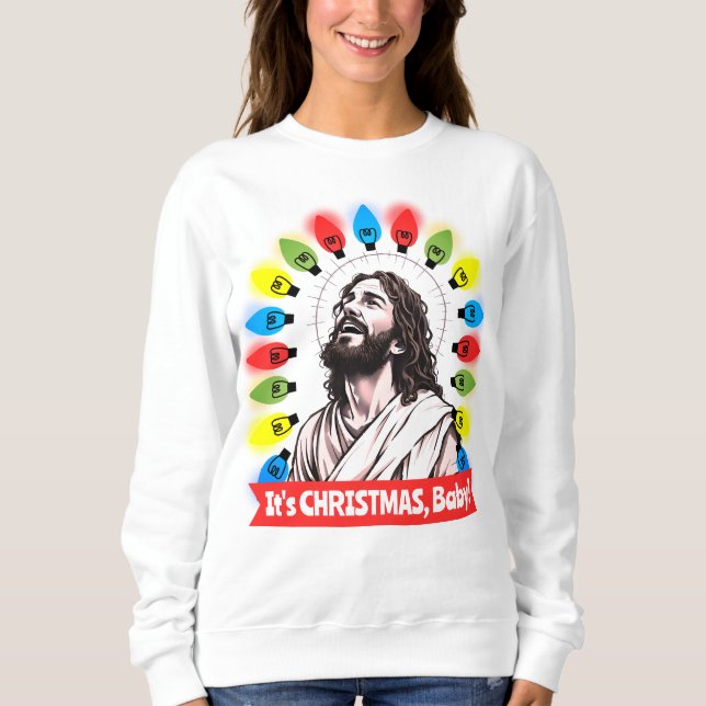 Ugly sweater Christmas tacky Jesus tree lights T Shirt (Framsida)