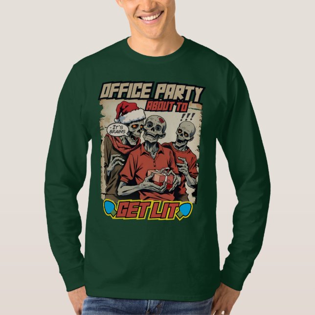 Ugly sweater Christmas zombies brains comic book T Shirt (Framsida)
