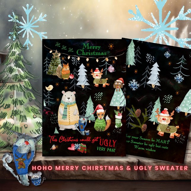Ugly Sweater Cute Nordic Animals Julkort (Ugly Sweater Cute Nordic Animals Holiday Card)