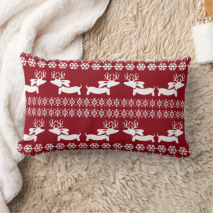 Ugly Sweater Fair Isle Reindeer Dachshund Pillow Lumbarkudde