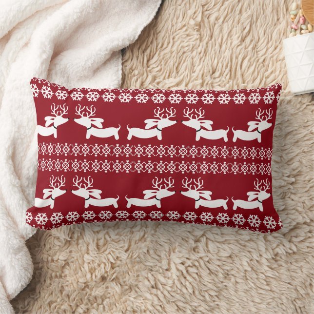 Ugly Sweater Fair Isle Reindeer Dachshund Pillow Lumbarkudde (Filt)