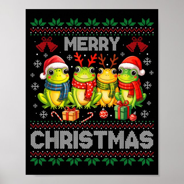 Ugly Sweater Frogs Santa Hat Reindeer Xmas Frog Lo Poster (Framsidan)