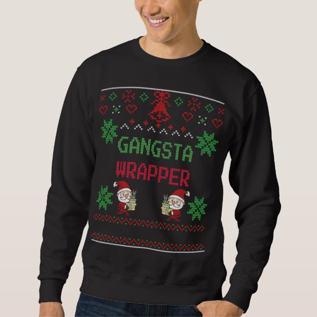 Ugly Sweater - Gangsta Wrapper - julgåva Lång Ärmad Tröja (Framsida)