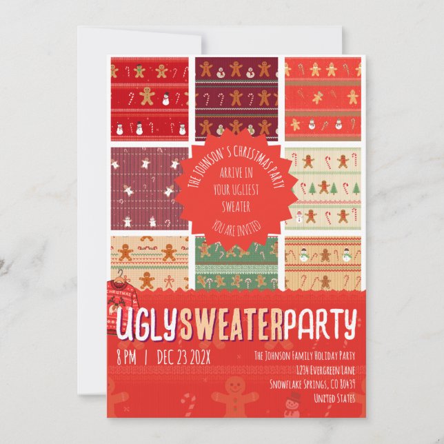 Ugly Sweater Gingerbread Knit Christmas Party Inbjudningar (Framsida)