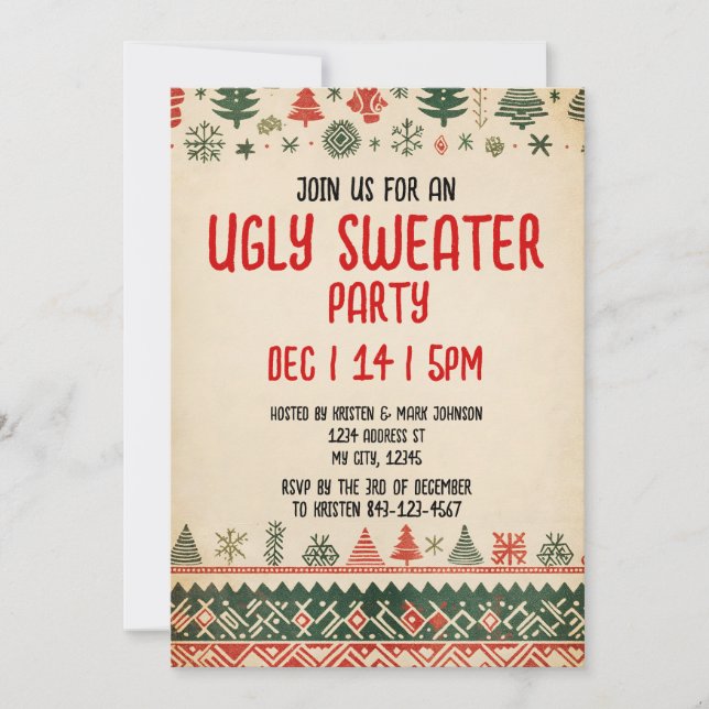 Ugly sweater Invitation | Christmas Holiday Invite Inbjudningar (Framsida)