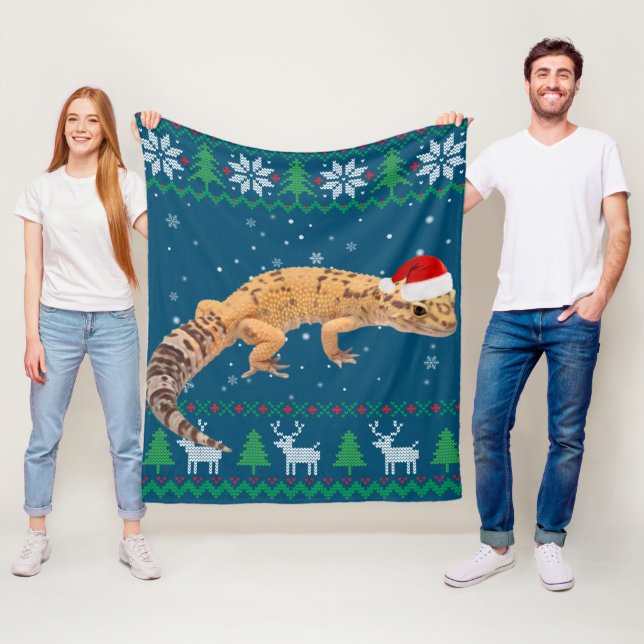 Ugly Sweater jul Animals Santa Leopard Gecko Fleecefilt (På plats)