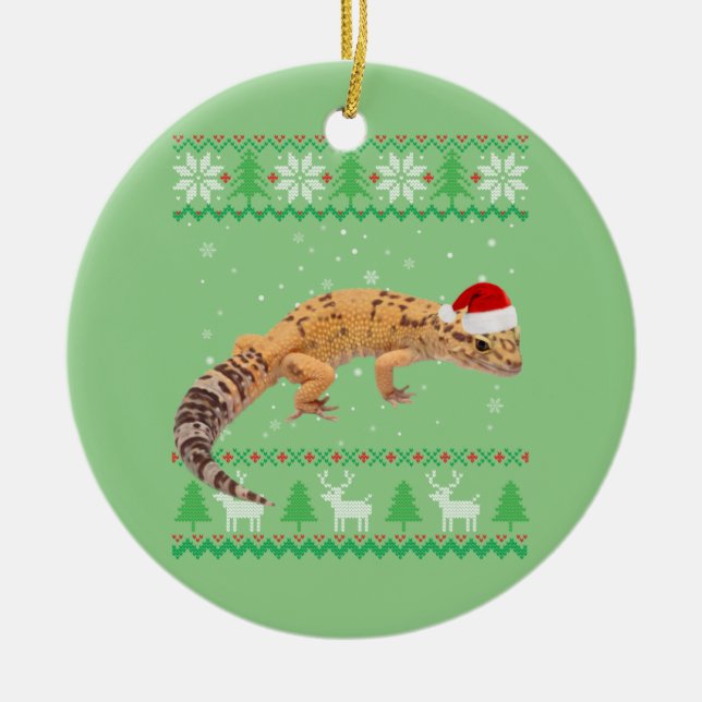 Ugly Sweater jul Animals Santa Leopard Gecko Julgransprydnad Keramik (Framsidan)