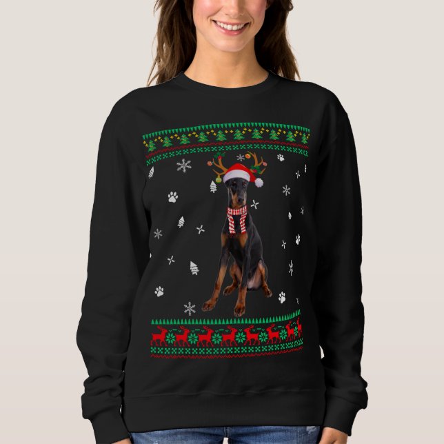 Ugly Sweater jul Doberman Hund Santa Reindeer T Shirt (Framsida)