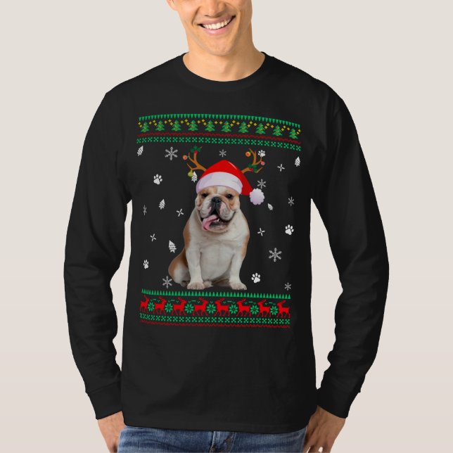 Ugly Sweater jul English Bulldog Hund Santa R T Shirt (Framsida)