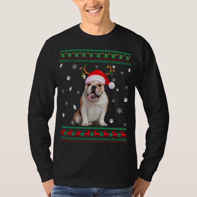 Ugly Sweater jul English Bulldog Hund Santa R T Shirt (Framsida)