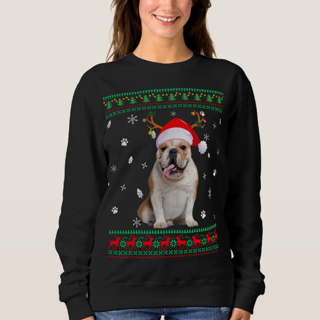 Ugly Sweater jul English Bulldog Hund Santa R T Shirt (Framsida)