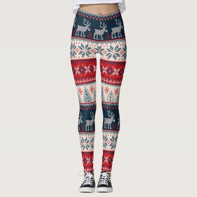 Ugly Sweater jul Knitting Mönster Reindeer Leggings (Framsida)