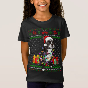 Ugly Sweater jul Ljus Boston Terrier Hund L T Shirt