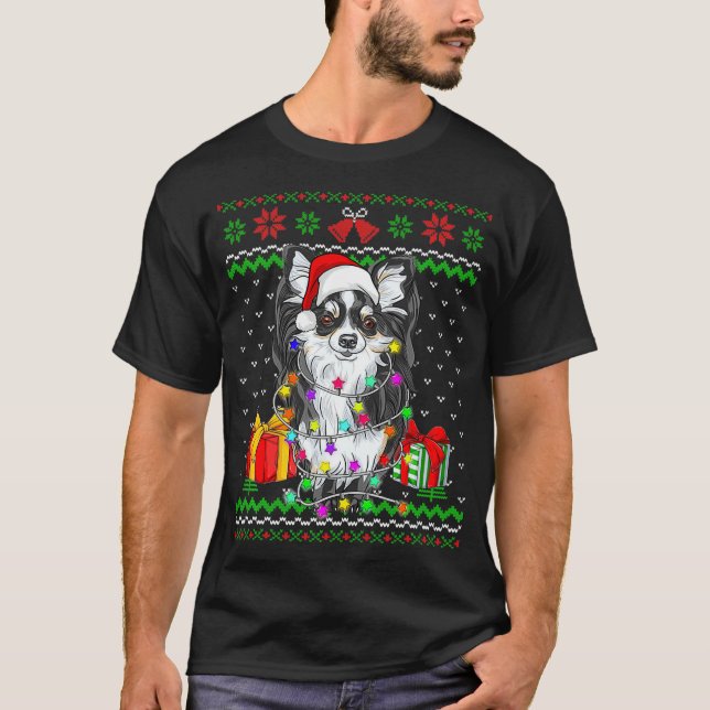 Ugly Sweater jul Ljus Chihuahua Hund Puppy T Shirt (Framsida)