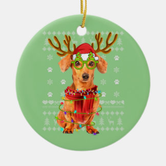 Ugly Sweater jul Ljus Dachshund Hund Puppy Julgransprydnad Keramik