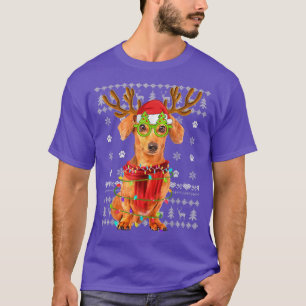 Ugly Sweater jul Ljus Dachshund Hund Puppy T Shirt