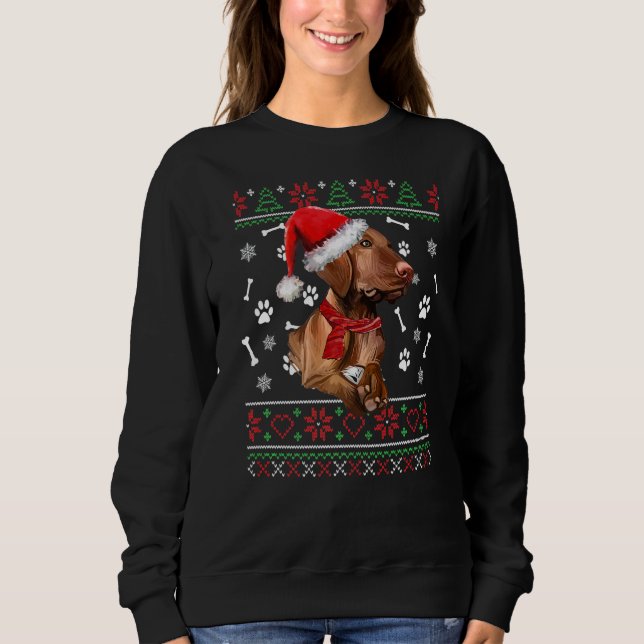 Ugly Sweater jul Magyar Vizsla Hund Santa Hat T Shirt (Framsida)