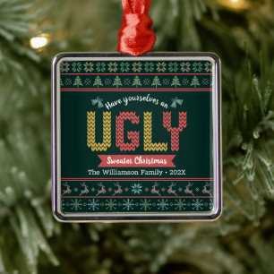 Ugly Sweater jul Nordic Hunter Grönt Sticka Julgransprydnad Metall