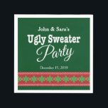 Ugly Sweater jul Party, Personlig Pappersservett<br><div class="desc">Den här pappra napkin från Party,  som är mycket söt,  har en mörk grönt bakgrund som är accentuerad med en nordisk sticka-design och ser ut som en ful julsötare. Med anpassade kan du lägga till ditt namn och party-datum.</div>