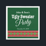 Ugly Sweater jul Party, Personlig Pappersservett<br><div class="desc">Den här pappra napkin från Party,  som är mycket söt,  har en mörk grönt bakgrund som är accentuerad med en nordisk sticka-design och ser ut som en ful julsötare. Med anpassade kan du lägga till ditt namn och party-datum.</div>