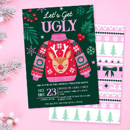 Ugly Sweater jul Party Reindeer och Holly Inbjudningar