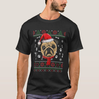 Ugly Sweater jul Pug Hund Santa Hat Pajama Xm T Shirt