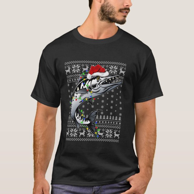 Ugly Sweater Julafton Ljus Santa Hat Barracuda Fis T Shirt (Framsida)