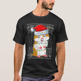Ugly Sweater Julafton Ljus Santa Hat Hamster Chris T Shirt