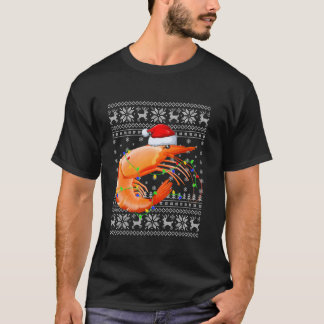 Ugly Sweater Julafton Ljus Santa Hat Lobster Fish  T Shirt