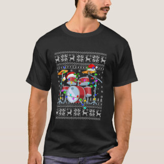 Ugly Sweater Julafton Ljus Santa Hat Musical Drum  T Shirt