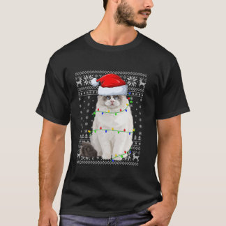 Ugly Sweater Julafton Ljus Santa Hat Ragdoll Cat C T Shirt