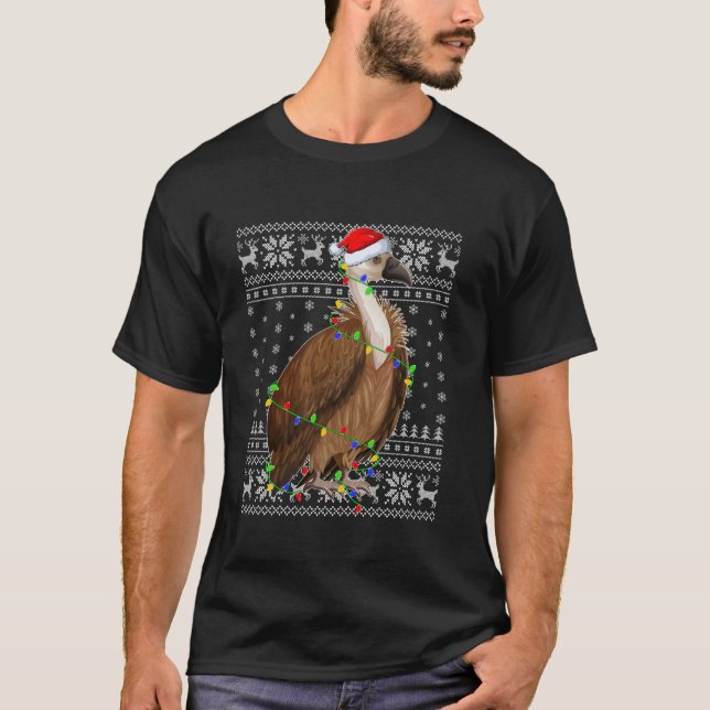 Ugly Sweater Julafton Ljus Santa Hat Vculture Bird T Shirt (Framsida)