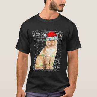 Ugly Sweater Julafton Ljus Santa Scottish Fold Cat T Shirt