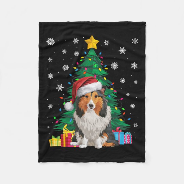 Ugly Sweater Julafton Träd Light Shetland Sheepdog Fleecefilt (Framsidan)