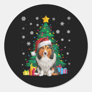 Ugly Sweater Julafton Träd Light Shetland Sheepdog Runt Klistermärke