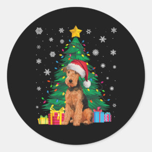 Ugly Sweater Julafton Träd Ljus Airedale Terrier H Runt Klistermärke