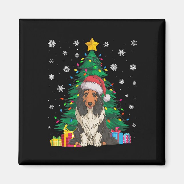 Ugly Sweater Julafton Träd Ljus Beared Collie Hund Magnet (Framsidan)