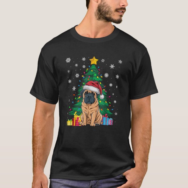 Ugly Sweater Julafton Träd Ljus Engelska Mastiff H T Shirt (Framsida)