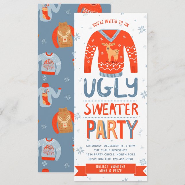 Ugly Sweater-julfest-inbjudan Inbjudningar (Fram/baksida)