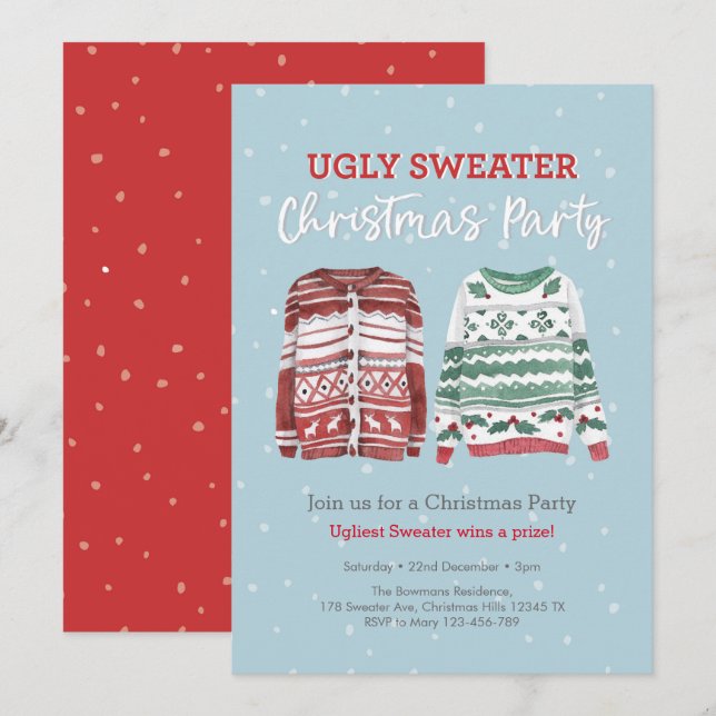 Ugly Sweater julfest Inbjudningar (Fram/baksida)