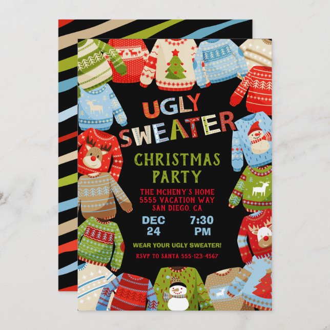 Ugly Sweater-Julfest Inbjudningar (Fram/baksida)