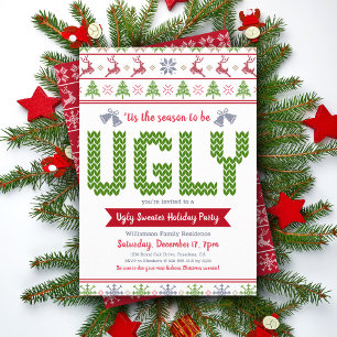 Ugly Sweater Julfest Rolig Röd Grön Inbjudningar