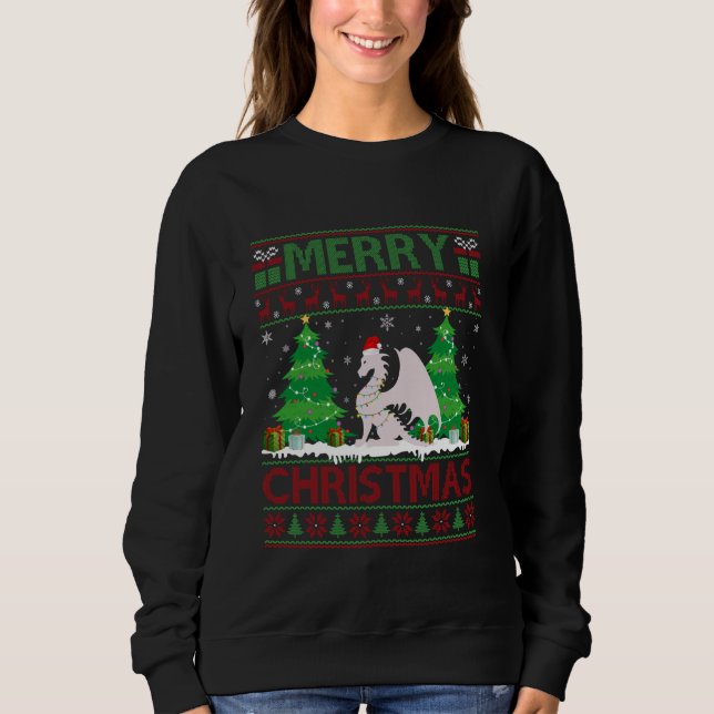 Ugly Sweater Julgran Lighting Dragon Ugly X T Shirt (Framsida)