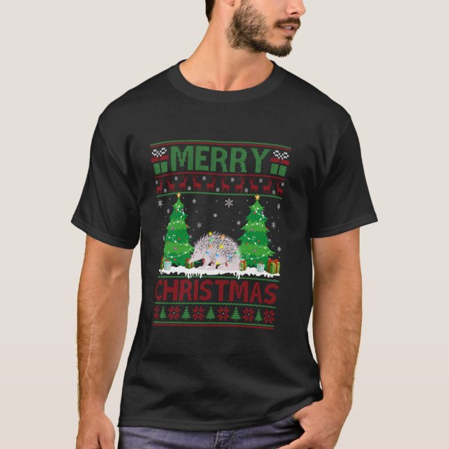 Ugly Sweater Julgran Lighting Echidna Ugly T Shirt (Framsida)