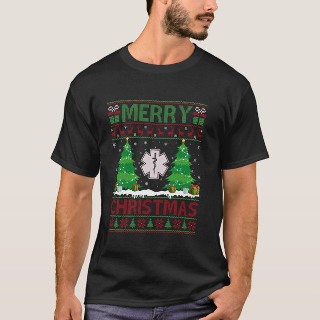 Ugly Sweater Julgran Lighting EMS Ugly Julafton T Shirt (Framsida)