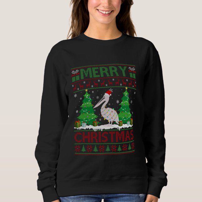 Ugly Sweater Julgran Lighting Pelican Ugly T Shirt (Framsida)